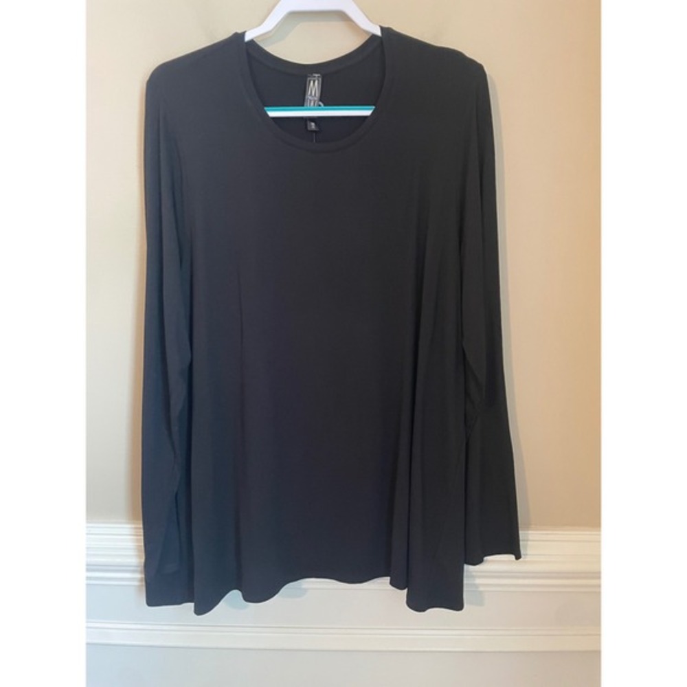 MarlaWynne Womens Size 1X Black Long Sleeve Crew Neck Viscose Tunic Top